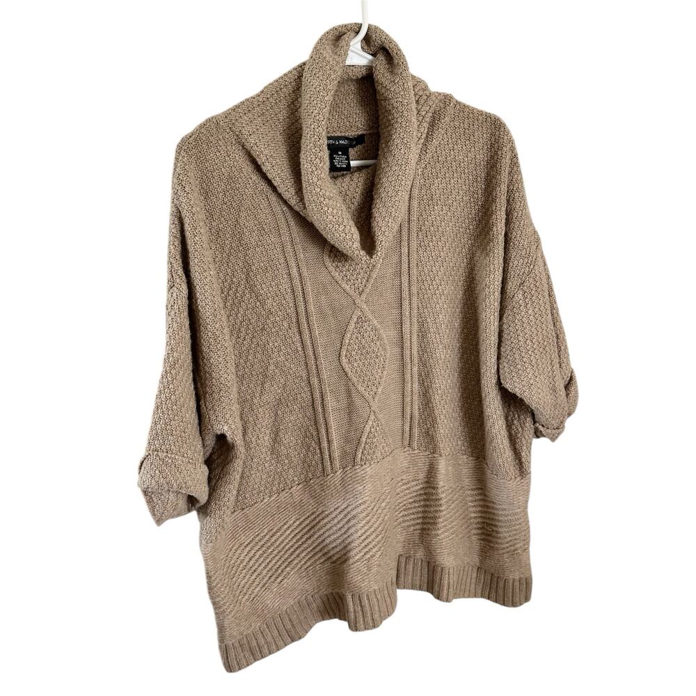 89th & Madison Tan Sweater Neutral M Comfort fisherman marled turtleneck knit